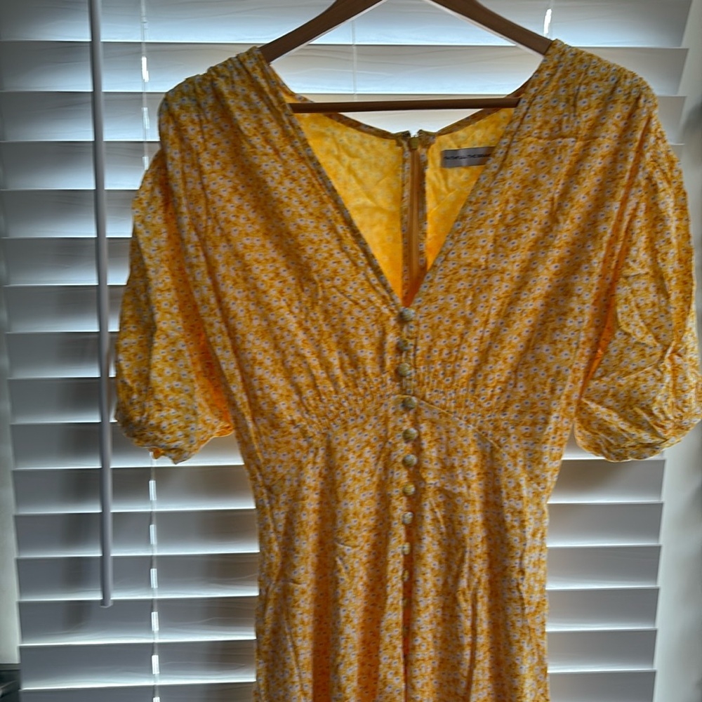 NWT Faithful The Brand Bellavista Dress Women 10 Yellow Floral Prairie Midi